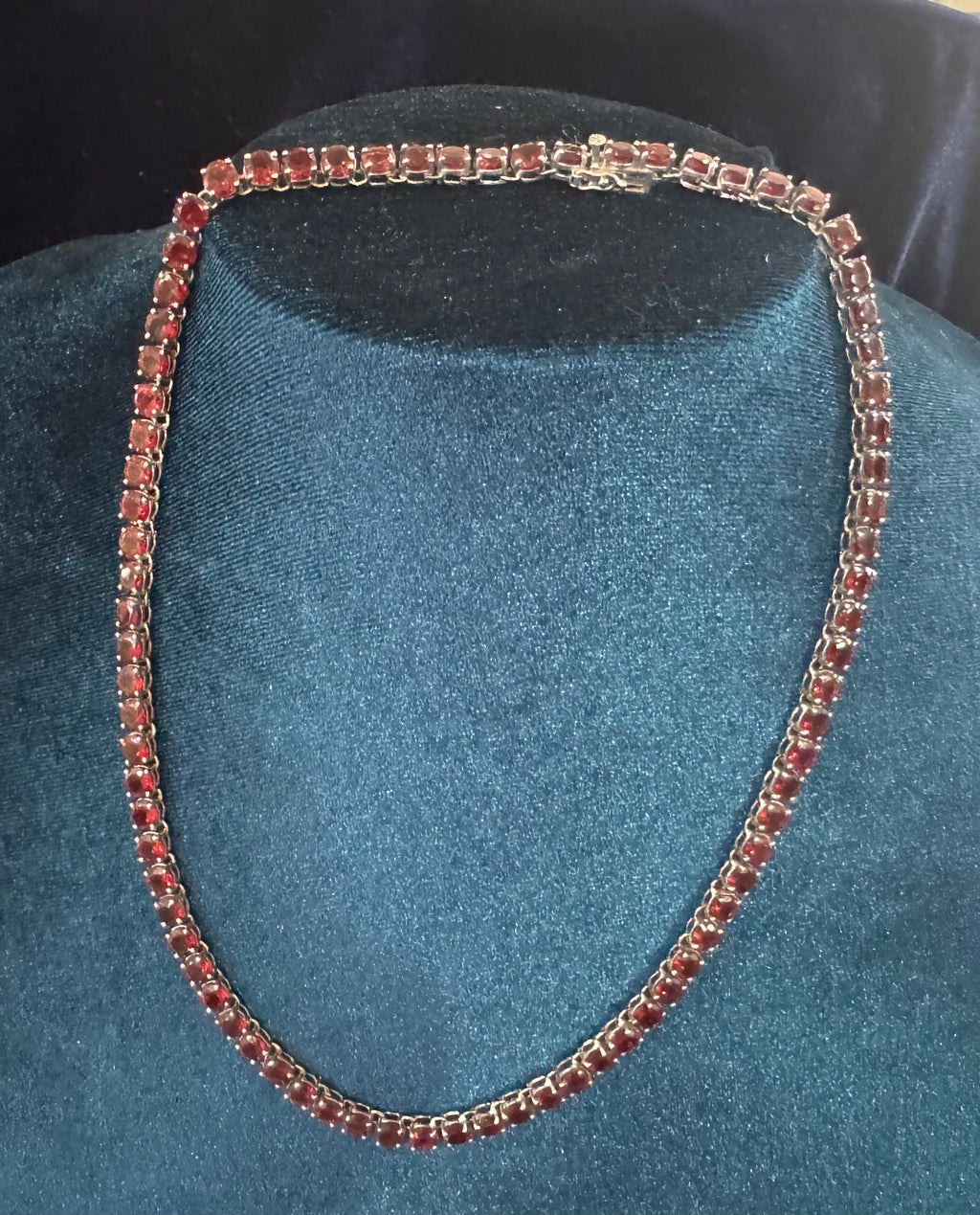 Sterling Silver and Garnet Tennis Necklace