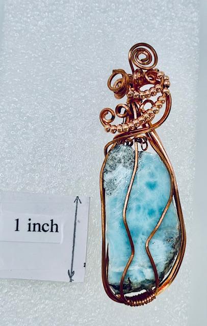 Freeform Larimar with Copper Wire-Wrapping