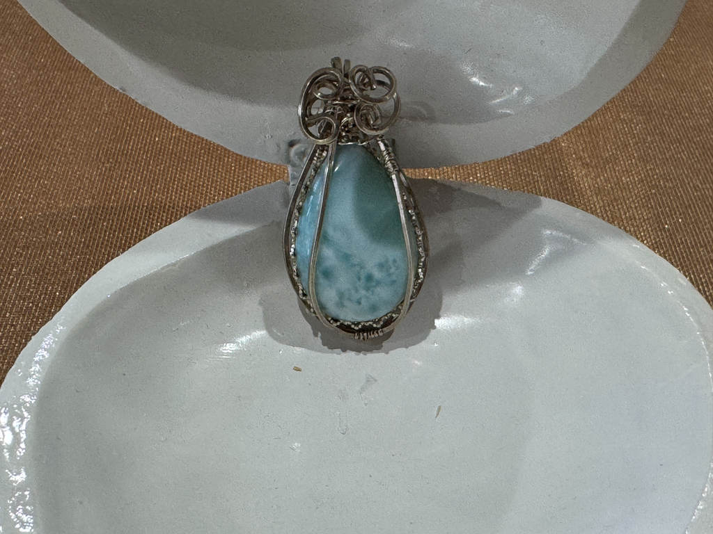 Larimar Fine Silver Wire-Wrapped Pendant