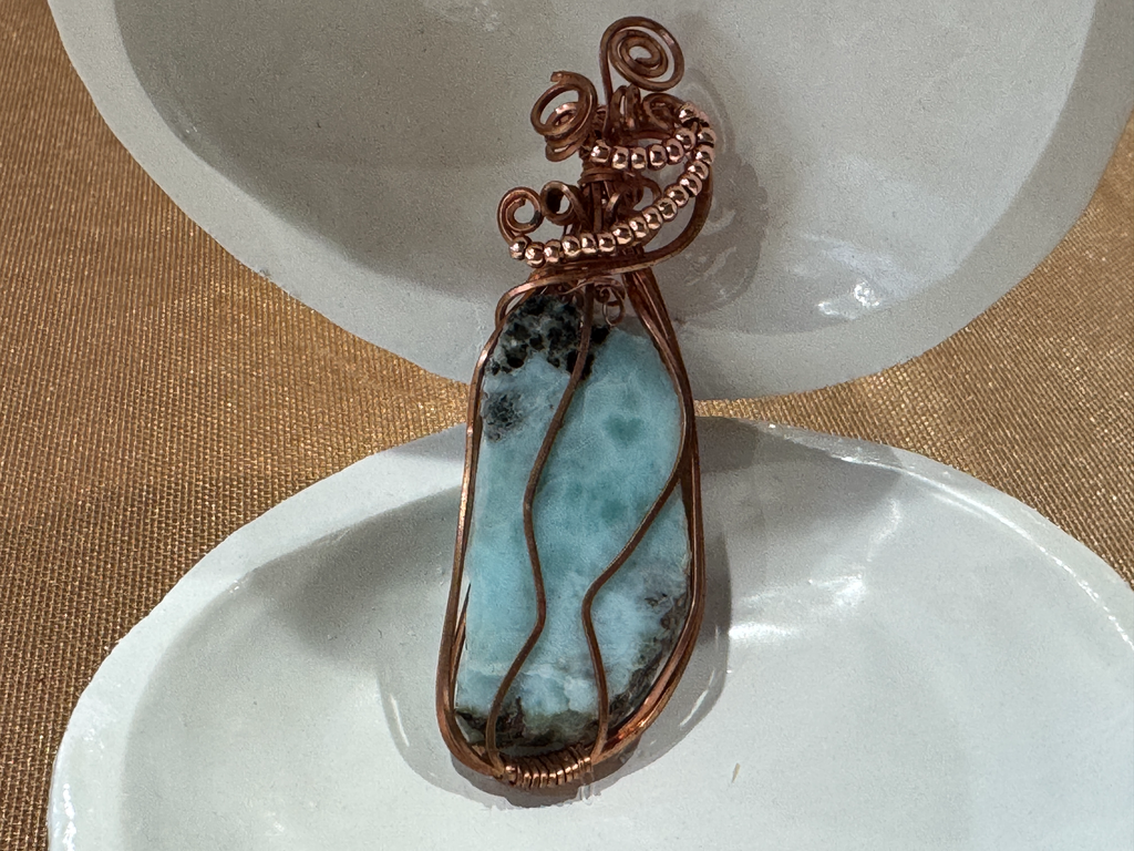 Freeform Larimar with Copper Wire-Wrapping