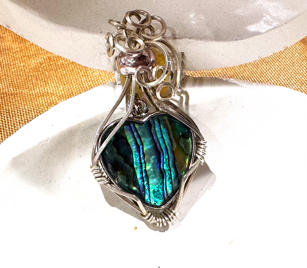 Heart Shaped Abalone Wrapped in Sterling Silver